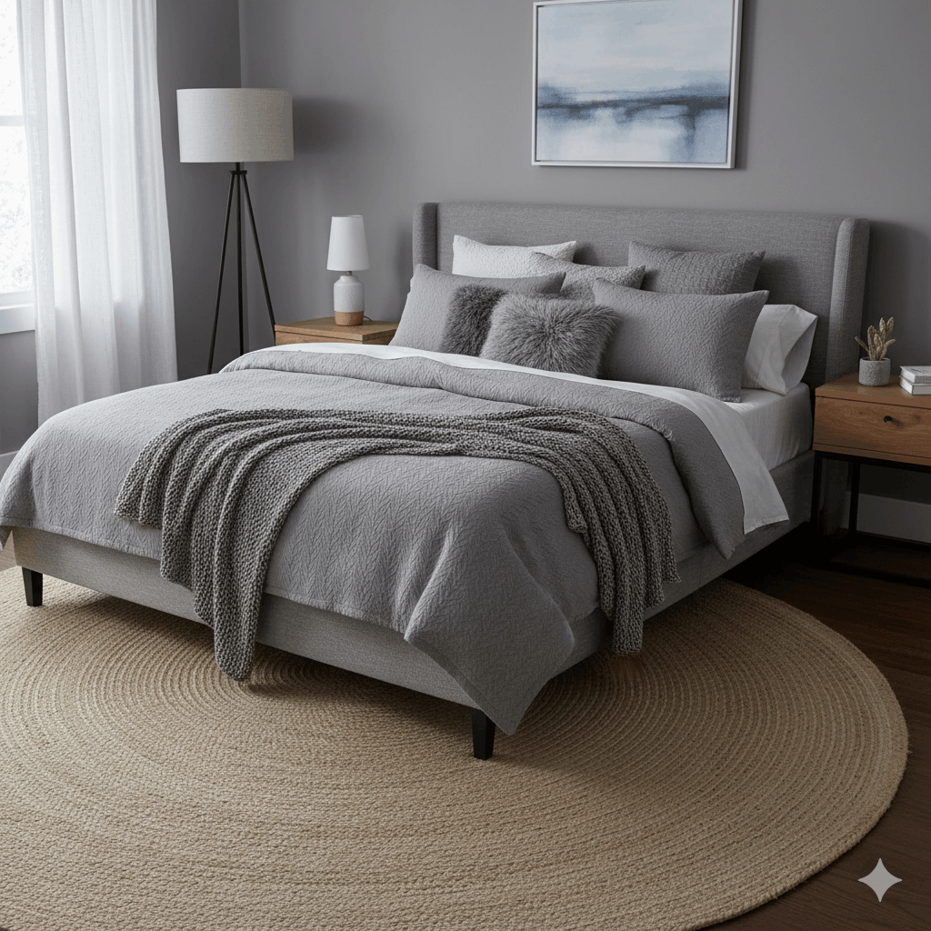 Schlafzimmer Ideen mit grauem Bett 2026 Modern, warm und stilvoll kombinieren