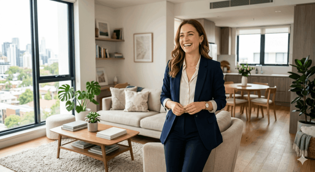 glueckliche Immobilienmaklerin in Wohnung wohnung-und-einrichtung.de Sidebar 1